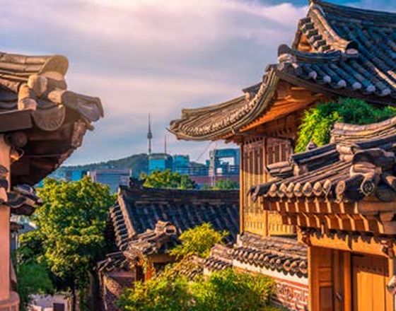 Bukchon rooftops with N Seoul Tower