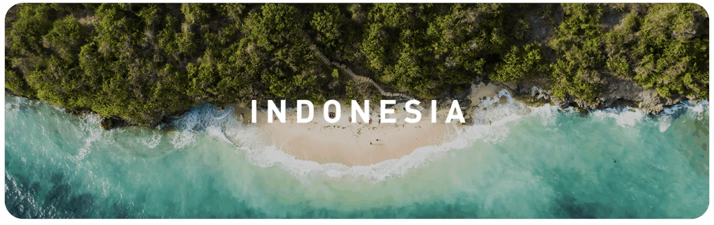 Aerial view of a tropical beach and turquoise water in Indonesia