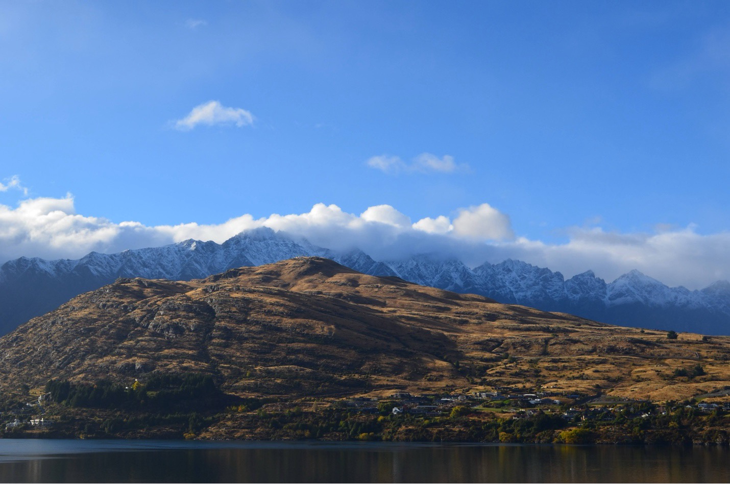 the mountains framing the lake on arrival